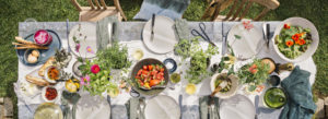 An overhead shot of an outdoor dining table